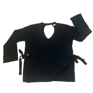 Lush Black Keyhole Knit Sweater with Grommet‎ Tie and Side Slits - Size M